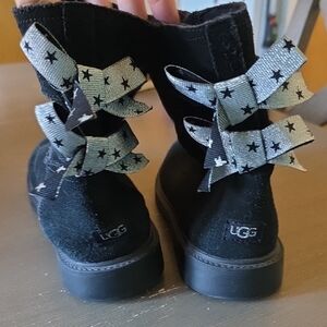 UGG Kids Black Boots with Star Bows